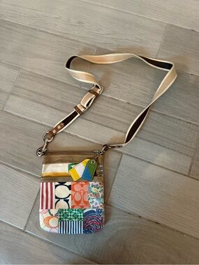 Coach Patchwork Crossbody Bag in Beige, Blue, Green, Yellow, Orange, Pink